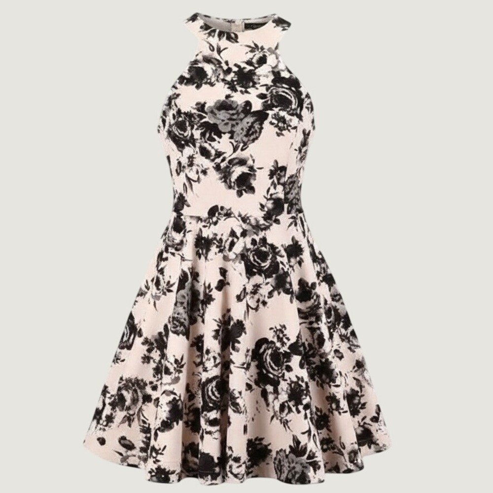 B. Darlin Floral Halter Dress Womens 0 Pink Black Excellent Fit and Flare Skater